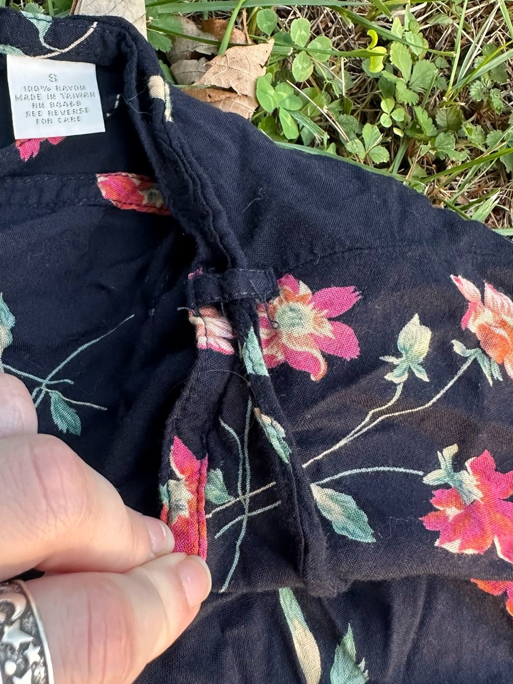 90s-Y2K Cottage Core Flowy Wrap Skirt - Black Floral Maxi by Bass - Picture 10 of 14